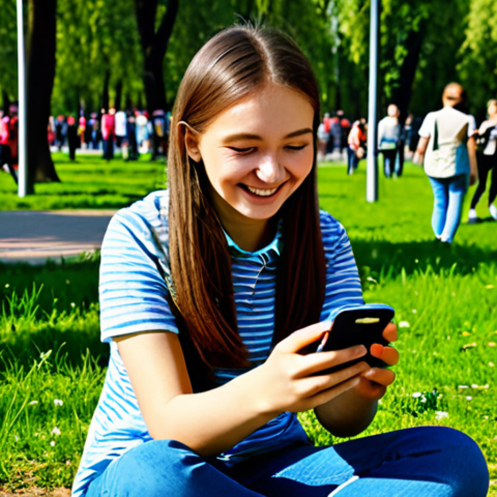 러시아어 회화 초급 - **Subject:** A cheerful young woman in a bright, casual outfit, looking at a Russian language learni...