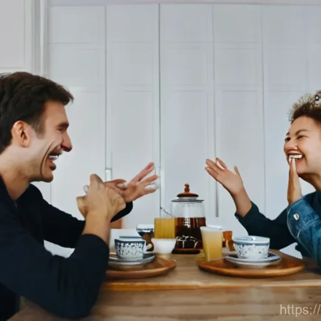 러시아어와 러시아 유머 - **Prompt:** A diverse group of adult Russian friends, fully clothed in contemporary casual wear, gat...