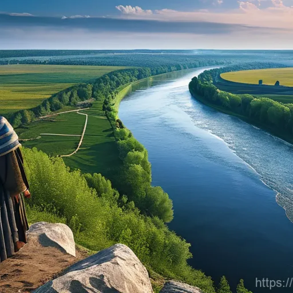 러시아어와 우크라이나어 비교 - **Prompt:** A majestic allegorical scene depicting the divergence of two great linguistic rivers. In...