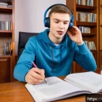Home 19 러시아어 발음 규칙 - A detailed educational scene of a Russian language learner practicing pronunciation in a cozy home s...